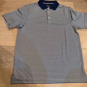SOUTHERN SHIRT NAVY BLUE WHITE STRIPE DRI FIT POLO SMALL MENS